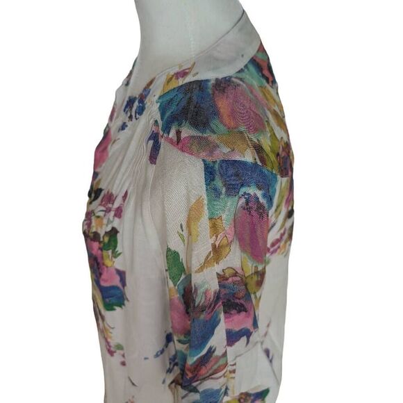 Go Fish Colorful Floral Print Button Down Blouse Round Split Neck Women Size M - Picture 3 of 9